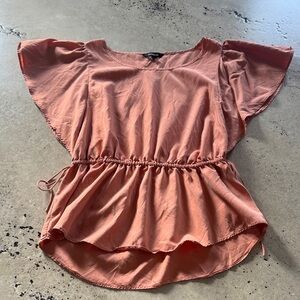 Express Terracotta Blouse with Ruffle Sleeves